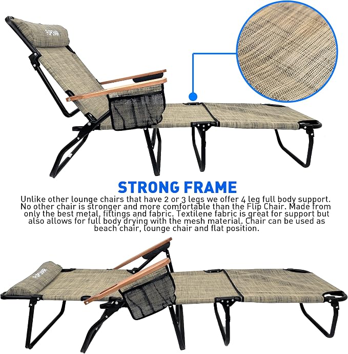 EASYGO PRODUCTS FLIP Face Down Tanning Chaise Lounge Chair with Face & Arm Holes - 4 Legs Support - Textilene Material - 6 Position - Arm Head Rest Pillow - Beach or Home Use
