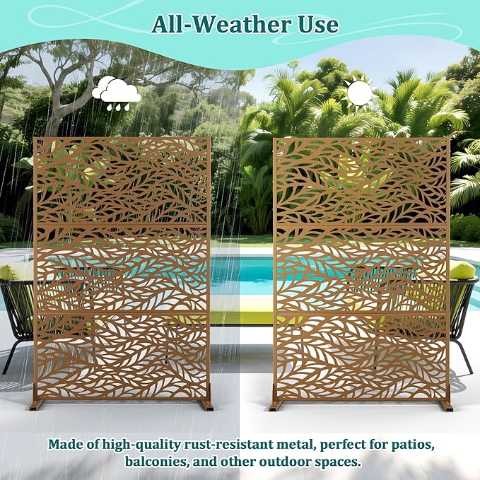 Metal Privacy Screen Outdoor Privacy Screen, Freestanding Fence Panel for Outside, 72''H×47''W, Decorative Screen Panel for Backyard/Patio/Deck