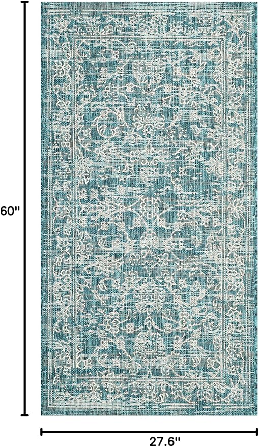 SAFAVIEH Washable Rug Outdoor Courtyard Collection - 2'3" x 5', Turquoise, Non-Shedding & Easy Cleaning, Ideal for Patio, Front Door, Entryway, Mudroom, Doormat (CY8680-37221)
