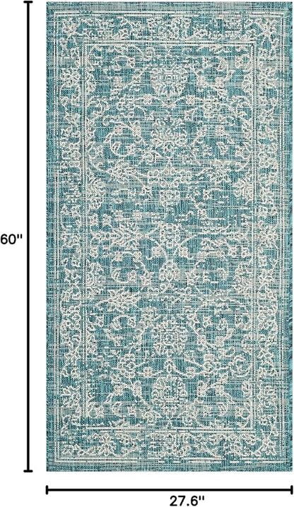 SAFAVIEH Washable Rug Outdoor Courtyard Collection - 2'3" x 5', Turquoise, Non-Shedding & Easy Cleaning, Ideal for Patio, Front Door, Entryway, Mudroom, Doormat (CY8680-37221)