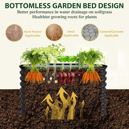 MUPATER 24” Raised Garden Bed, 2-in-1 Raised Garden Bed, 304 Stainless Steel Garden Bed, 4×2×2FT Modular Raised Planter Box Outdoor for Flowers, Vegetables, Grey