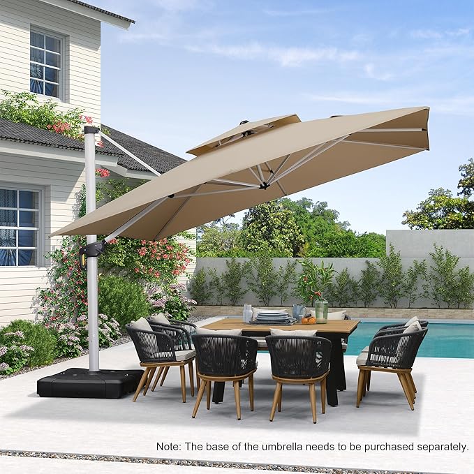 PURPLE LEAF 12 Feet Double Top Deluxe Square Patio Umbrella Offset Hanging Umbrella Cantilever Outdoor Market Umbrella Garden, Beige