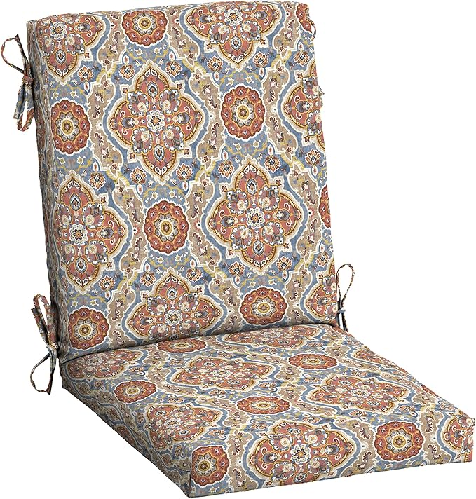 Arden Outdoor Patio Dining Chair Cushion, 20x44, Rain-Proof Seat Pad, Fade-Resistant Outdoor Cushion Global Vintage Medallion