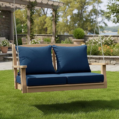 Summsun Outdoor Chair Cushions, Faux Linen Backrest and Deep Seat Cushion Set for Patio Furniture with Weather Resistant Removable Cover, Ties, Non-Slip Bottom, 24 x 24 Inch, Navy, Set of 2