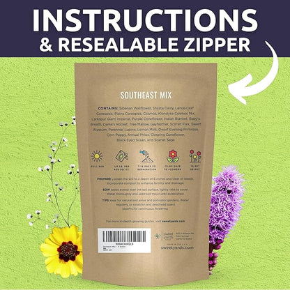 Southeast Regional Mix - Bulk 1/4 Pound Pouch - 48,000 Flower Seeds for Planting - Wildflower Mix