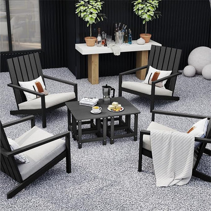 Set of 2 HDPE Outdoor Side Table, Weatherproof Small Outdoor Table for Adirondack, 16.6-Inch Patio Square End Tables for Garden, Backyard, Porch, Deck, Balcony, Poolside (Black)