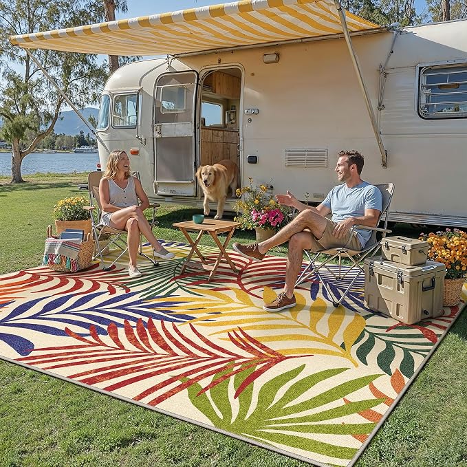 8x10 Indoor Outdoor Area Rug Washable Patio Rug Multicolored Non Slip Non Shedding Waterproof Carpet for Living Room Bedroom Camping Porch Backyard Camping RV Balcony Poolside Deck