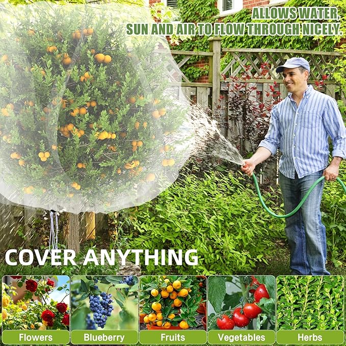 4PCS 2 Sizes Bird Netting Tree Mesh Bag with Drawstring Garden Insect Netting Pest Barrier Blueberry Netting Plant Row Cover White Mosquito Net for Fruit/Flower/Vegetables