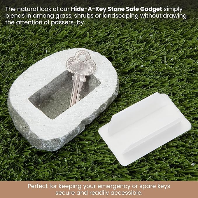 Bits and Pieces - Hide-A-Key Stone Safe Gadget - Fake Rock Spare Key Hider - Weather Resistant Yard Decorations - Decorative Garden Stones