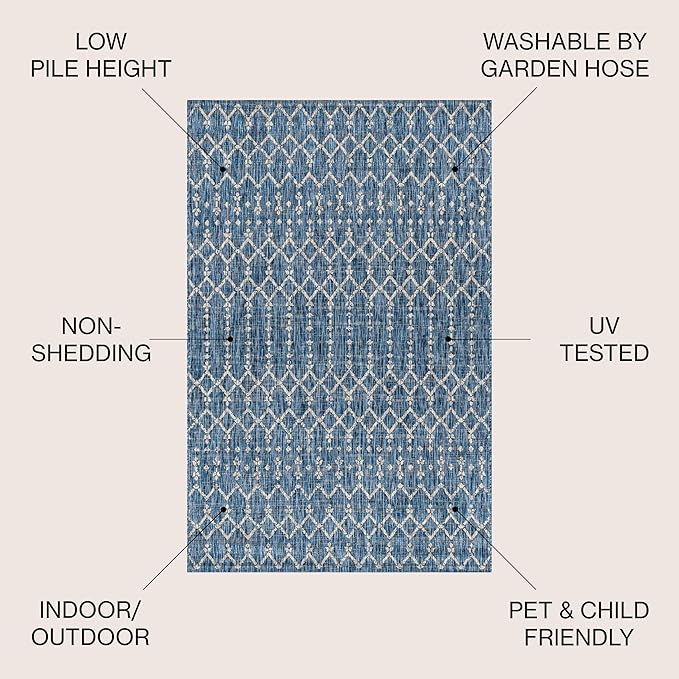 JONATHAN Y Moroccan Geometric Indoor Outdoor Area Rug 6X9 Navy/Light Gray, Ourika Textured Weave for Backyard, Patio, Porch, Easy-Cleaning, High Traffic, Pet-Friendly, Non-Shedding (SMB108B-6)