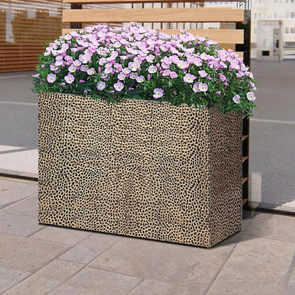 Tall Planters for Outdoor Plants - Hand-Hammered Metal Large Rectangular Block Planter Box with Drainage Holes, Modern Planters Indoor Outdoor Flower Plant Pots Patio Yard Front Porch Deck,32x12x24"