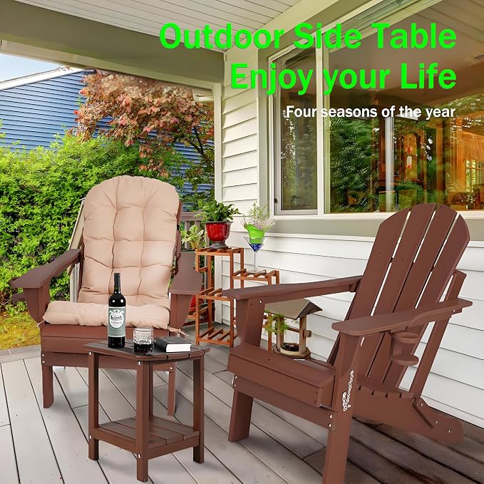 Adirondack Square Outdoor Side Table,2-Tier Storage Patio Side Table with Weatherproof HDPE Material Low