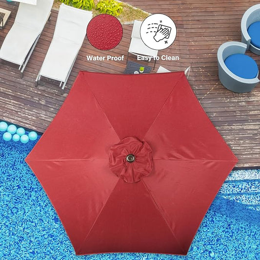 Simple Deluxe 7.5' Patio Umbrella Outdoor Table Market Yard Umbrella with 6 Sturdy Ribs for Backyard, Pool, Garden, Deck, Red