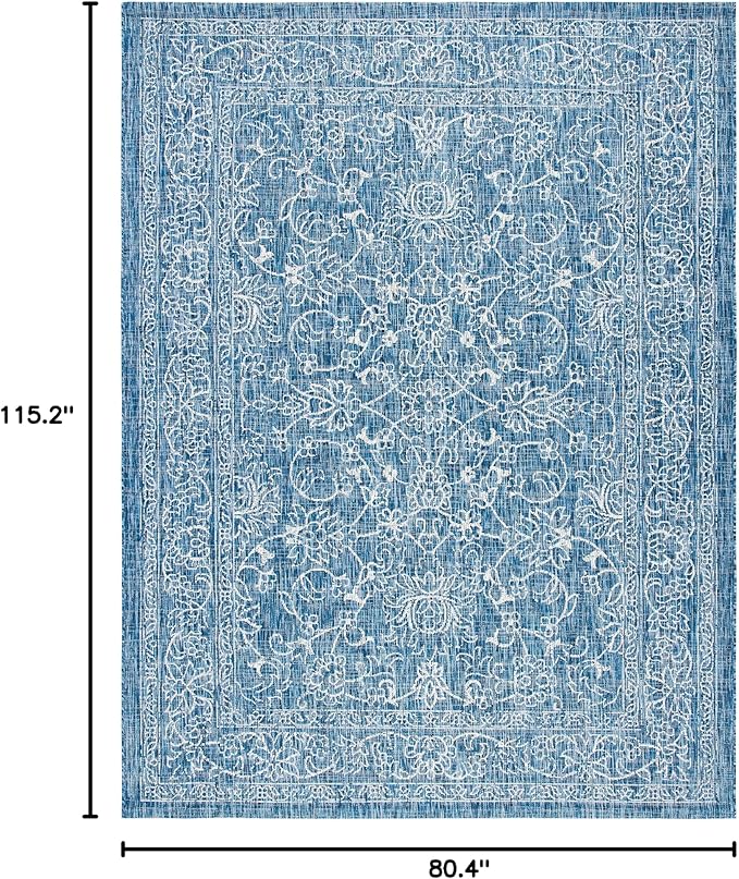 SAFAVIEH Washable Rug Outdoor Courtyard Collection - 6'7" x 9'6", Navy & Ivory, Non-Shedding & Easy Cleaning, Ideal for Patio, Backyard, Mudroom (CY8680-36821)