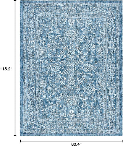 SAFAVIEH Washable Rug Outdoor Courtyard Collection - 6'7" x 9'6", Navy & Ivory, Non-Shedding & Easy Cleaning, Ideal for Patio, Backyard, Mudroom (CY8680-36821)