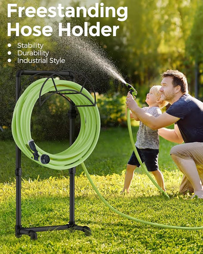 LAND·VOI Freestanding Garden Water Hose Storage Holder Stand for Outside, 160-Ft Hose Heavy Duty Metal Hanger Reel Organizer Outdoor Yard Lawn, Standing Keeper Rack with Ground Stake, Black GHH02B