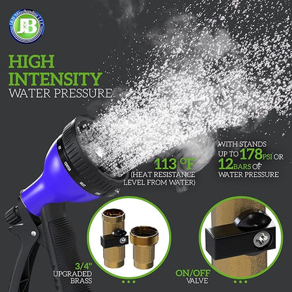 J&B XpandaHose 100ft Expandable Garden Hose – Ultra-Strong 3750D, 4-Layer Latex Core, Brass 3/4" Connectors, 10-Pattern Nozzle & Storage Bag – Lightweight, Kink-Reducing, Leak-Resistant