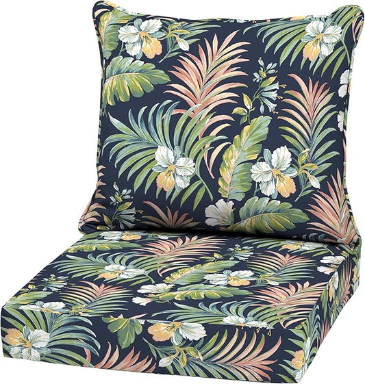 Arden Outdoor Deep Seat Cushion Set, 22 in x 24 in, Weather-Proof, Rain-Proof, Fade Resistant Patio Cushion Simone Blue Tropical