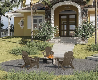 Folding Adirondack Chairs - Plastic Adirondack Chairs with Cup Holder, Weather Resistant for Outdoor, Patio, Lawn, Garden, Backyard Deck, Fire Pit - Dark Brown