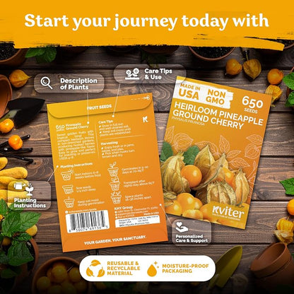 KVITER 650 Aunt Molly Ground Cherry Seeds for Planting (Physalis pruinosa) – Non GMO & Heirloom Pineapple Ground Husk Cherry Tomatoes, Fruit Seeds – Tropical Flavor Berries