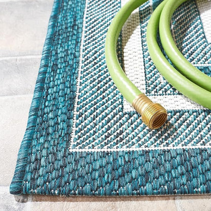 SAFAVIEH Washable Rug Outdoor Courtyard Collection - 2'3" x 6' Runner, Ivory & Teal, Non-Shedding & Easy Cleaning, Ideal for Patio, Entryway, Mudroom, Hallway, Kitchen (CY8475-53512)