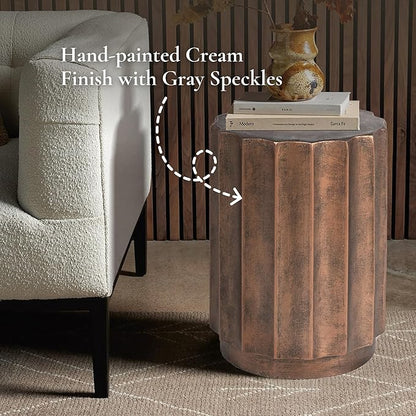 LuxenHome Weathered Copper Cement Fluted Round Indoor Outdoor Side and End Table, Set of 2