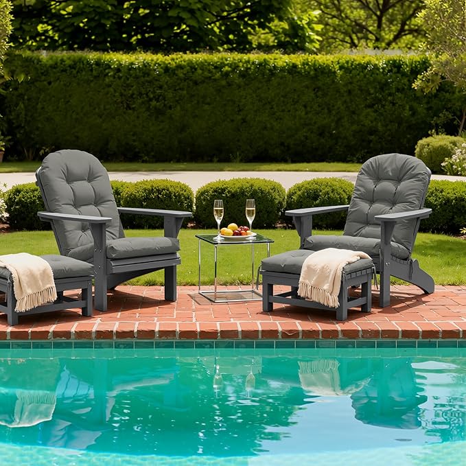 Adirondack Chair Cushion with Ottoman, Folding Adjustable Adirondack Seat Cushions, Waterproof Adirondack Patio Chair Pads for Garden, Deck, or Poolside, Small-Gray-1