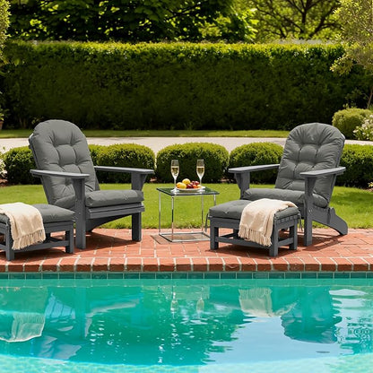 Adirondack Chair Cushion with Ottoman, Folding Adjustable Adirondack Seat Cushions, Waterproof Adirondack Patio Chair Pads for Garden, Deck, or Poolside, Small-Gray-2