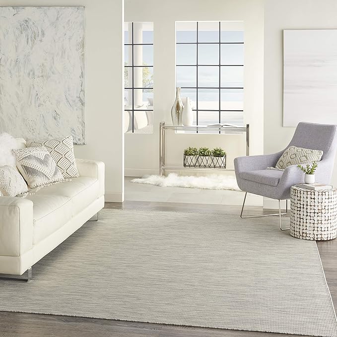Nourison Positano Indoor-Outdoor Light Grey 4' x 6' Area Rug, Easy Cleaning, Non Shedding, Bed Room, Living Room, Dining Room, Backyard, Deck, Patio (4x6)