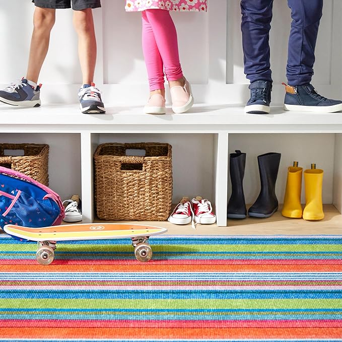 Dash & Albert Mellie Stripe Machine Washable Rug, 2.5 X 8 Feet, Multi Stripe Pattern