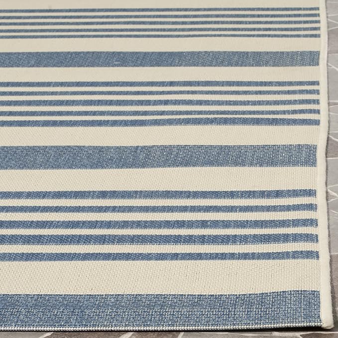SAFAVIEH Washable Rug Outdoor Courtyard Collection - 2'3" x 18' Runner, Beige & Blue, Non-Shedding & Easy Cleaning, Ideal for Patio, Entryway, Mudroom, Hallway, Kitchen (CY6062-233)