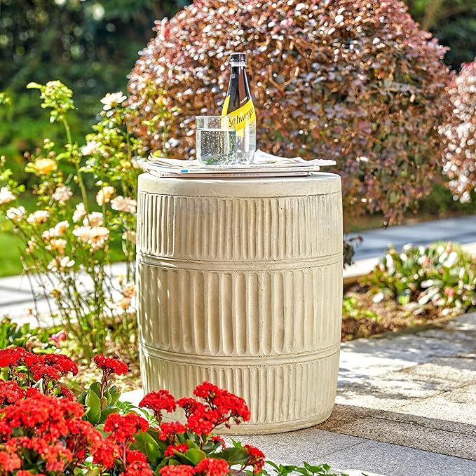 Giltzhome Decorative Garden Stool, 18.5" H Antique End Side Table Planter Stand for Garden Patio Lawn Home Indoor Outdoor, Cream White