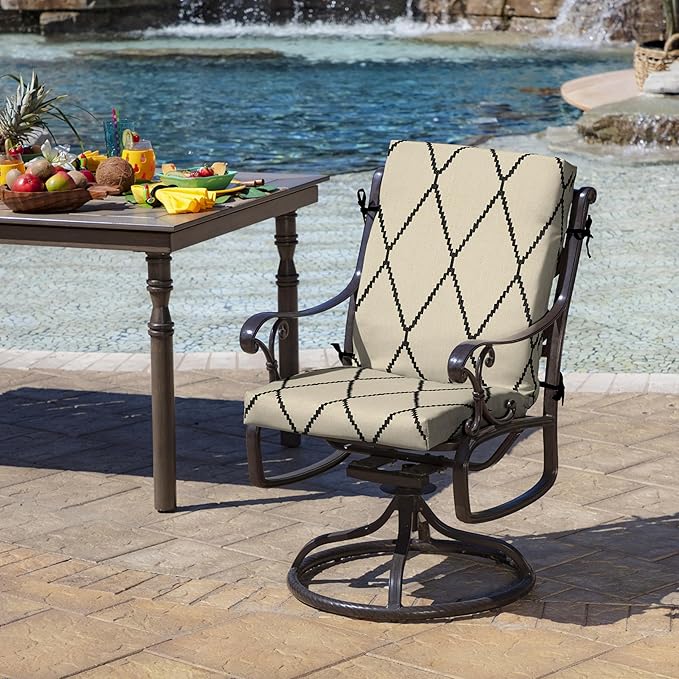 Arden 4-Pack Outdoor Patio Dining Chair Cushion, 20x44, Rain-Proof Seat Pad, Fade-Resistant Outdoor Cushion Tan Diamond Trellis