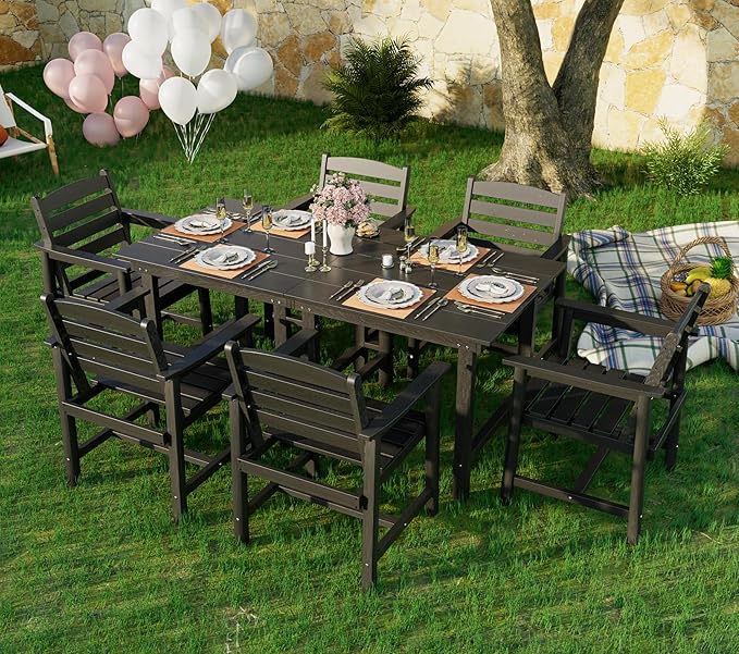 Anbuy Patio HDPE Dining Table Sets,Removable 2-in-1 Outdoor Patio Table,Dining Table for 6,Sun-Resistant and Easy to Clean, Low Maintenance for Balcony, Backyard, Lawn, Garden(Black)