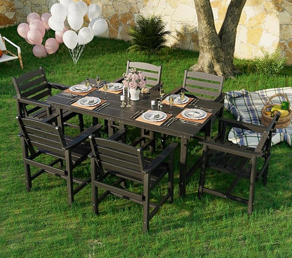 Anbuy Patio HDPE Dining Table Sets,Removable 2-in-1 Outdoor Patio Table,Dining Table for 6,Sun-Resistant and Easy to Clean, Low Maintenance for Balcony, Backyard, Lawn, Garden(Black)