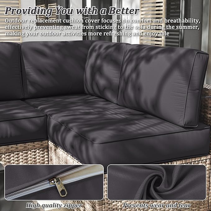 14 Pcs Outdoor Cushion Slipcovers Outdoor Patio Cushion Covers Replacement Waterproof with Zipper for Outdoor Furniture, Patio Sofa Couch 3 Sizes, Covers Only