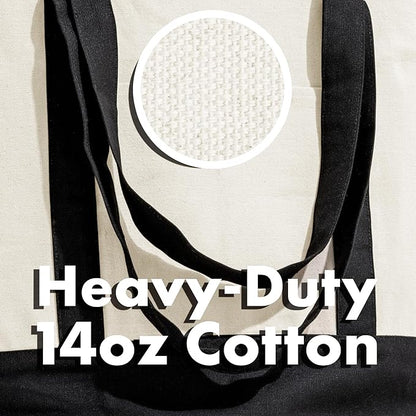 Carrywell (Not Made In China) Canvas Tote Bags with Zipper 6-Pack, 15" x 21", Heavy Duty Organic Cotton With Handles and Front Pocket, Reusable Shopping Totes