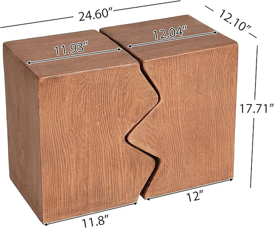 Christopher Knight Home Loire MGO Outdoor Side Table Set of 2, Concrete Indoor/Outdoor Nesting Coffee Table, Multi-Purpose Patio End Table, No Assembly, Faux Wood Natural Color