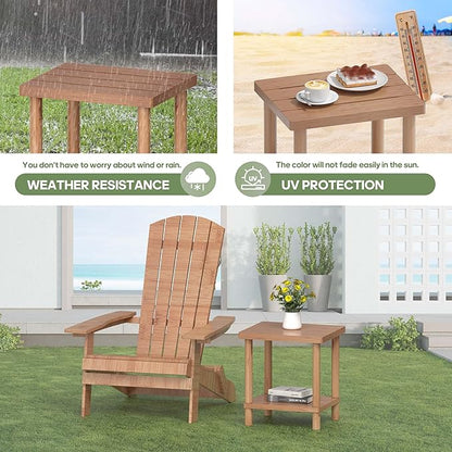 LEJANEOYE Outdoor Side Table, 2-Tier Small Outdoor Table for Patio, Adirondack Side Tables for Outside or Indoor, Bamboo End Table for Pool, Porch, Weather Resistant Easy Maintenance