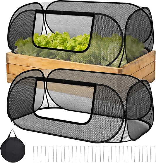 2-Pack Raised Garden Bed Covers, 45" x 22" x 17" Mesh Crop Cage, Pop-Up Plants Cover with 30% Shade Cloth for Seedlings Vegetables Fruits Flowers, Protects Against Birds Animals Pests with 16 Stakes