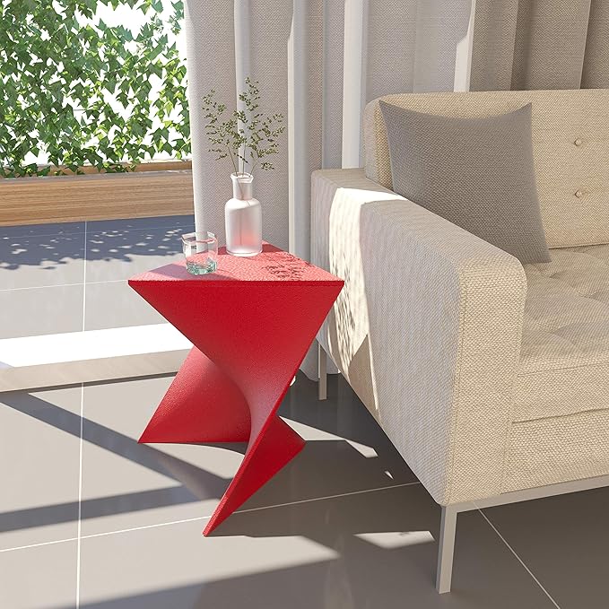 LeisureMod 15.75" Stackable Weather-Resistant Plastic Triangular Side Table - Accent End Table for Indoor & Outdoor Use (Red, Single)