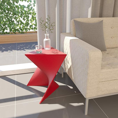 LeisureMod 15.75" Stackable Weather-Resistant Plastic Triangular Side Table - Accent End Table for Indoor & Outdoor Use (Red, Single)