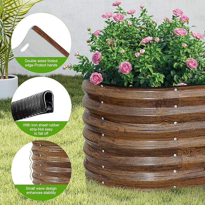ZORMY Galvanized Raised Garden Bed Outdoor- 2PCS 4x2x1.4ft Oval Steel Raised Beds for Gardening, Metal Planter Box with Protective Strip and Gloves for Vegetables, Flowers, Fruits(Brown)