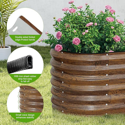 ZORMY Galvanized Raised Garden Bed Outdoor- 2PCS 4x2x1.4ft Oval Steel Raised Beds for Gardening, Metal Planter Box with Protective Strip and Gloves for Vegetables, Flowers, Fruits(Brown)