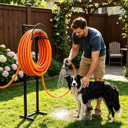 Garden Hose Holder, 57 Inch Extra Tall Freestanding Water Hose Stand, Heavy Duty Stainless Steel Ground Stake with Triangle Reinforcement, Supports 200 ft Hose