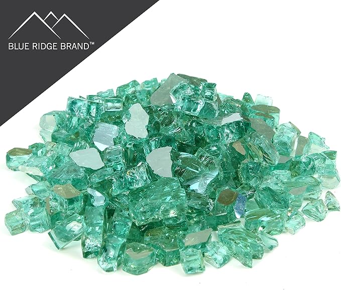 Reflective Fire Pit Glass - Green Fire Glass Rocks for Fire Pit & Fireplace (20 Pound)