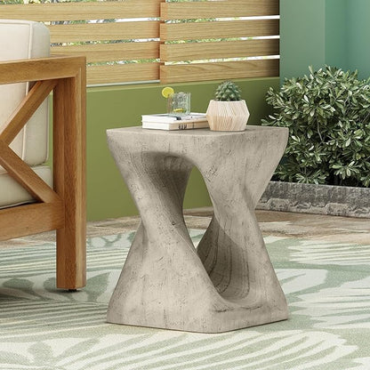 Christopher Knight Home Novi Outdoor Accent Table, Twist-Shaped MGO Sofa Side End Table, Garden Stool for Patio Balcony Beach Pool, Lightweight Concrete, Wood-Like Texture, Gray