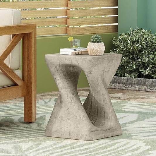 Christopher Knight Home Novi Outdoor Accent Table, Twist-Shaped MGO Sofa Side End Table, Garden Stool for Patio Balcony Beach Pool, Lightweight Concrete, Wood-Like Texture, Gray