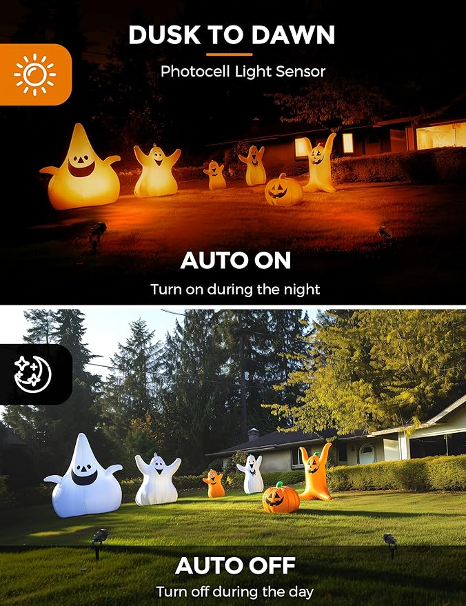 L LOHAS LED Orange Halloween Spot Lights Outdoor, 10W Dusk to Dawn Sensor Landscape Spotlights for Yard, IP66 Waterproof Pathway Outside Lights, 9.84-ft Cord, Orange Lawn Decor Lamp, UL Listed,2 Pack