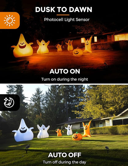 L LOHAS LED Orange Halloween Spot Lights Outdoor, 10W Dusk to Dawn Sensor Landscape Spotlights for Yard, IP66 Waterproof Pathway Outside Lights, 9.84-ft Cord, Orange Lawn Decor Lamp, UL Listed,2 Pack